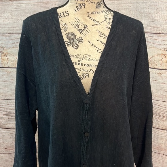 Eileen Fisher Slub Cardigan System Organic Linen Cotton Size Medium Black - Picture 2 of 9